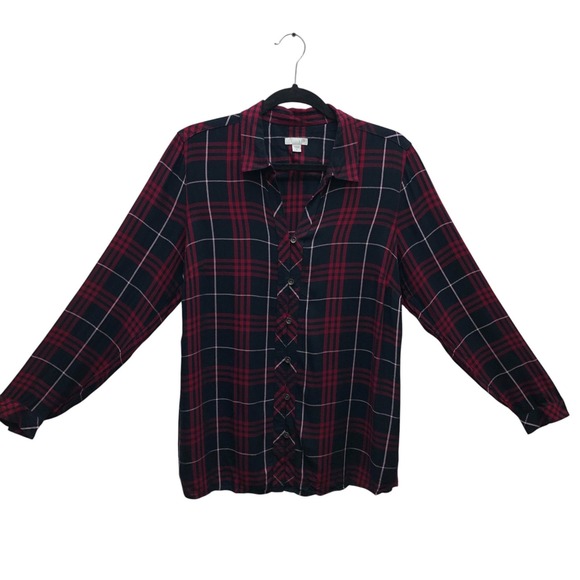 J Jill Shirt Womens‎ Medium Plaid Button Up Long Sleeve Rayon Blouse Top - Picture 1 of 9